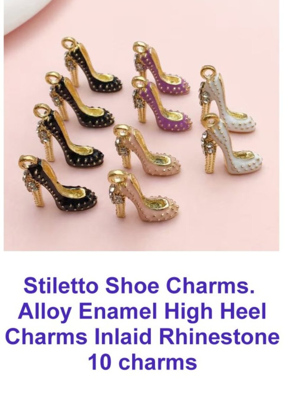 Stiletto Shoe Charms. 10 charms. Alloy Enamel High Heel Charms Inlaid Rhinestone